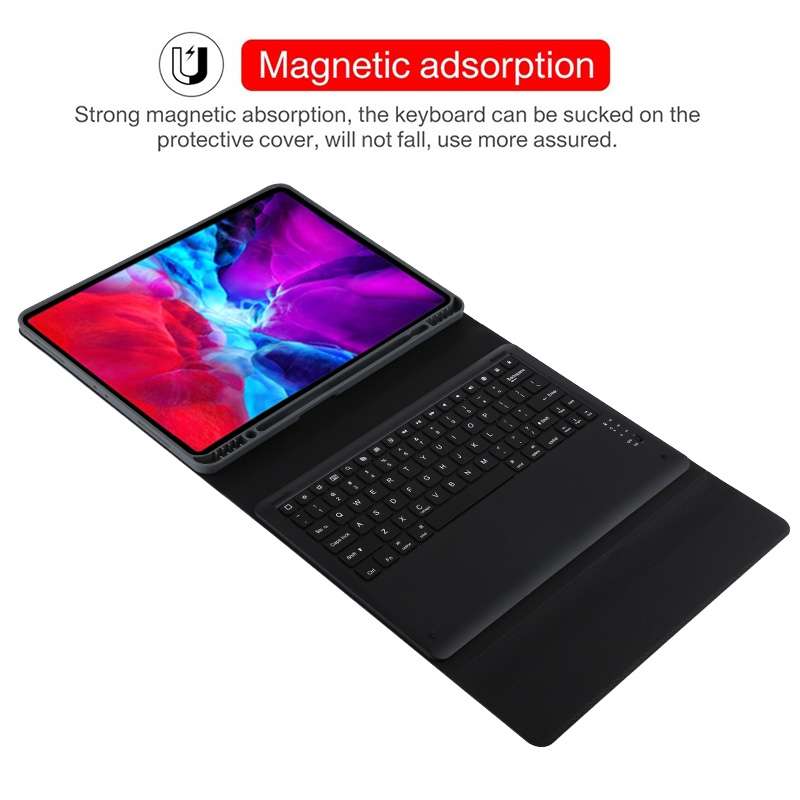 T129 Detachable Bluetooth Black Keyboard Microfiber Leather Tablet Case for iPad Pro 12.9 inch (2020