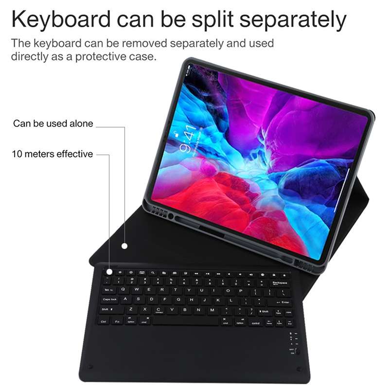 T129 Detachable Bluetooth Black Keyboard Microfiber Leather Tablet Case for iPad Pro 12.9 inch (2020
