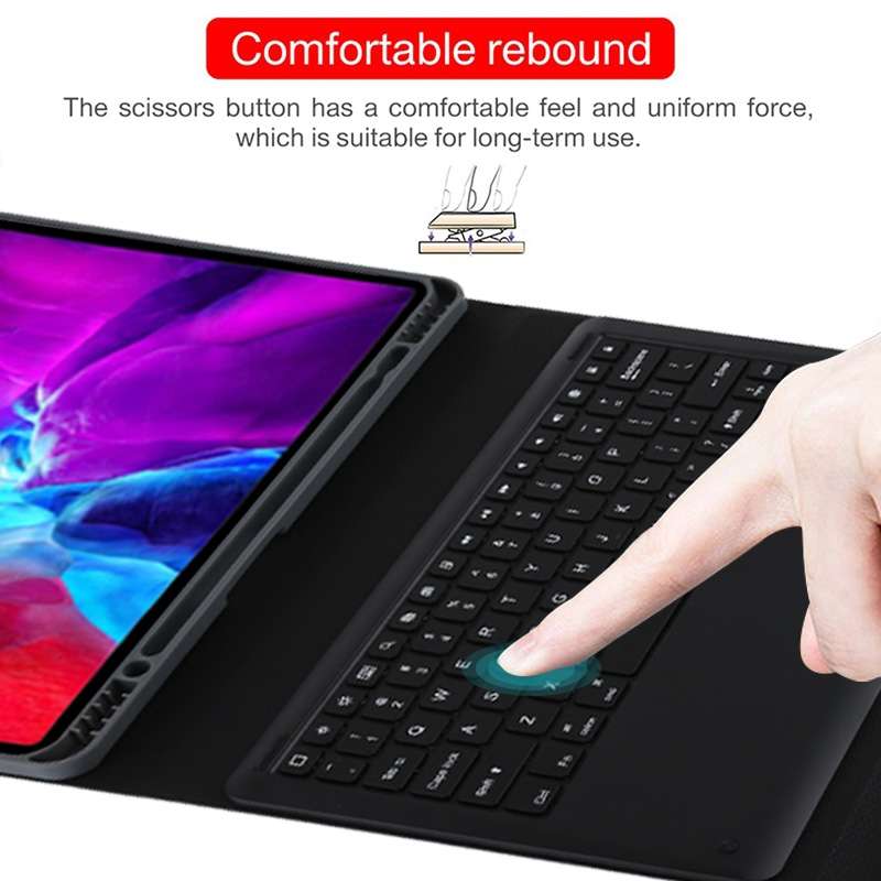 T129 Detachable Bluetooth Black Keyboard Microfiber Leather Tablet Case for iPad Pro 12.9 inch (2020