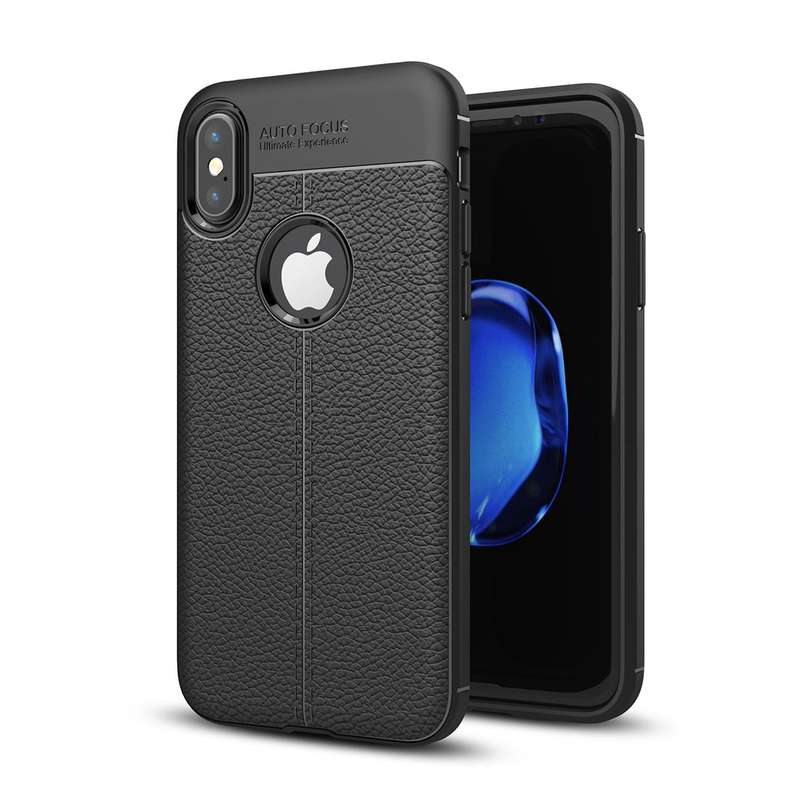 For iPhone X / XS Litchi Texture TPU Protective Back Cover Case (Black)
