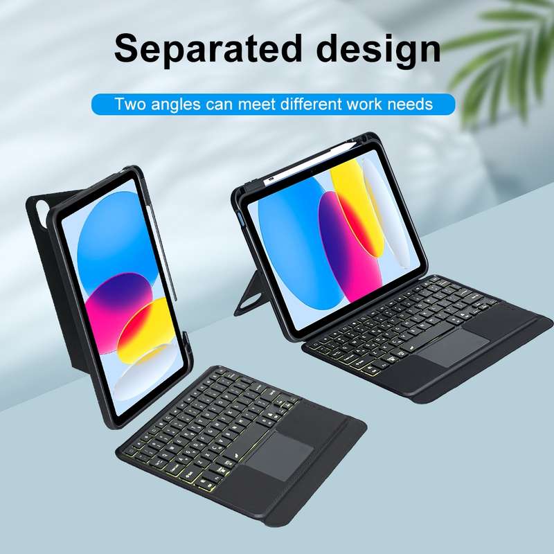 T10-AS For iPad 11 2025 / 10th Gen 10.9 2022 Touch Backlight Split Type Bluetooth Keyboard Leather C