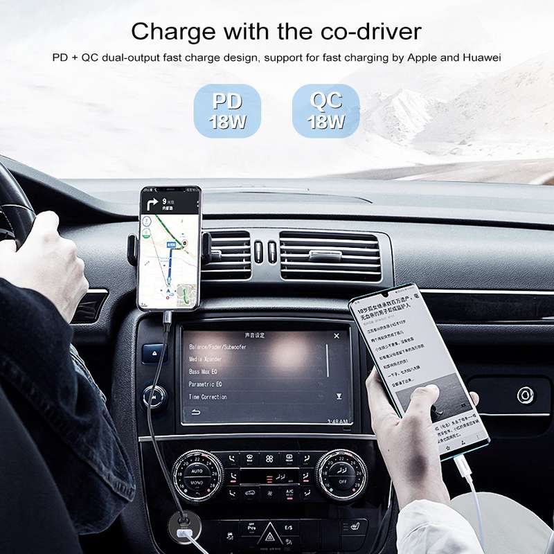 awei C-822 18W PD 8 Pin + 18W QC 3.0 USB Interface Car Charger(Black)