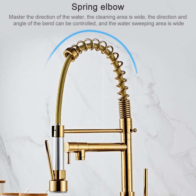 Copper Pull Type Large Spring Double Outlet Kitchen Sink Hot Cold Faucet