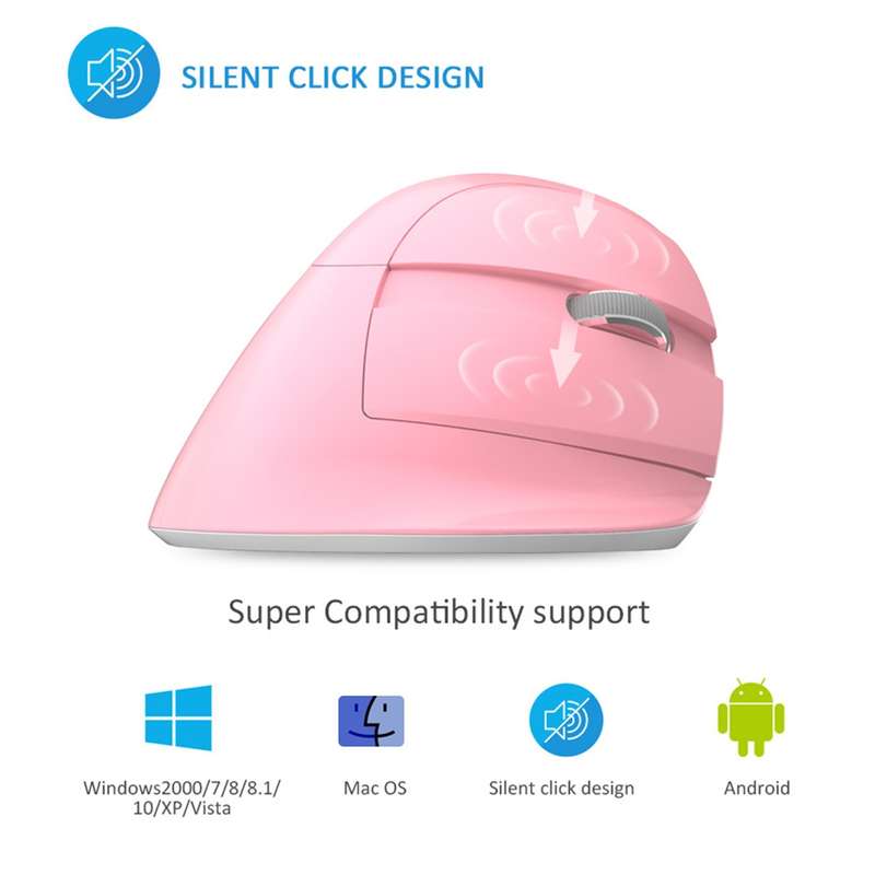 DELUX M618 Mini 2.4G Wireless 2400DPI USB Rechargeable Ergonomic Vertical Mouse (Pink)