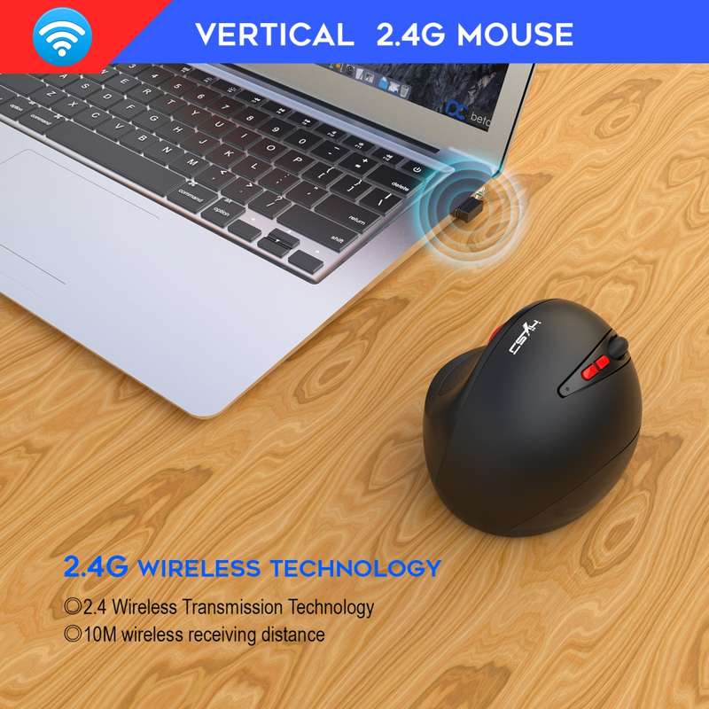HXSJ T31 2.4GHz 2400DPI Three-speed Adjustable 7-keys Rechargeable Vertical Wireless Optical Mouse