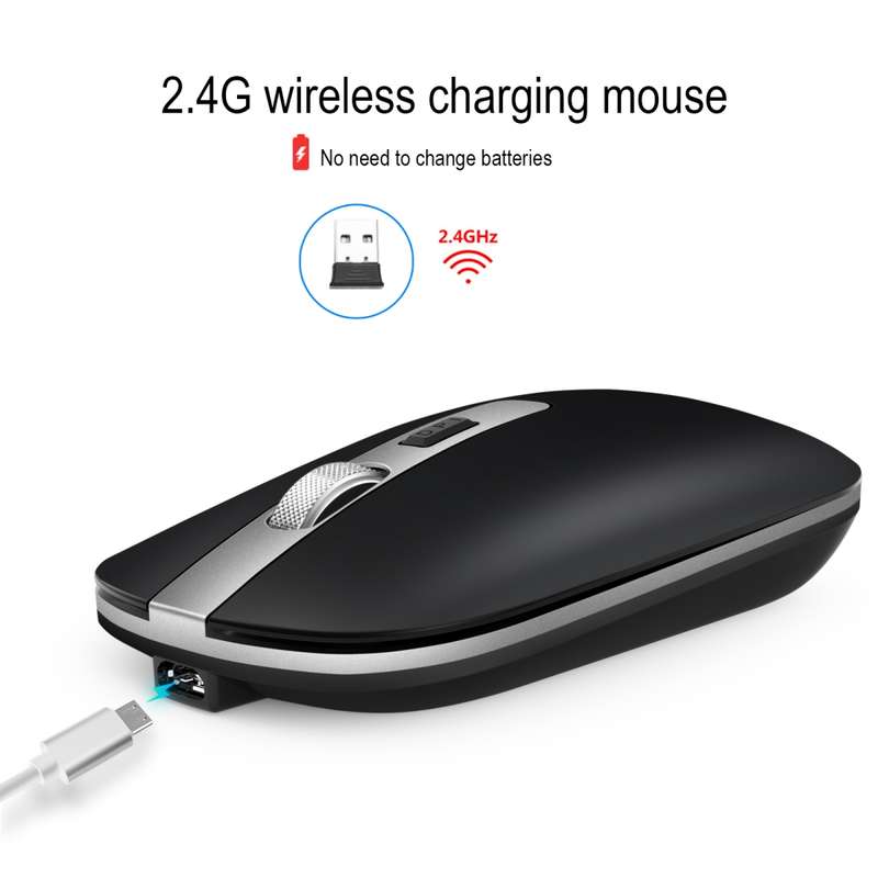 HXSJ M30 Rechargeable Wireless Mouse Metal Wheel Mute 2.4G Office Mouse 500 mAh Built-in Battery(Gre