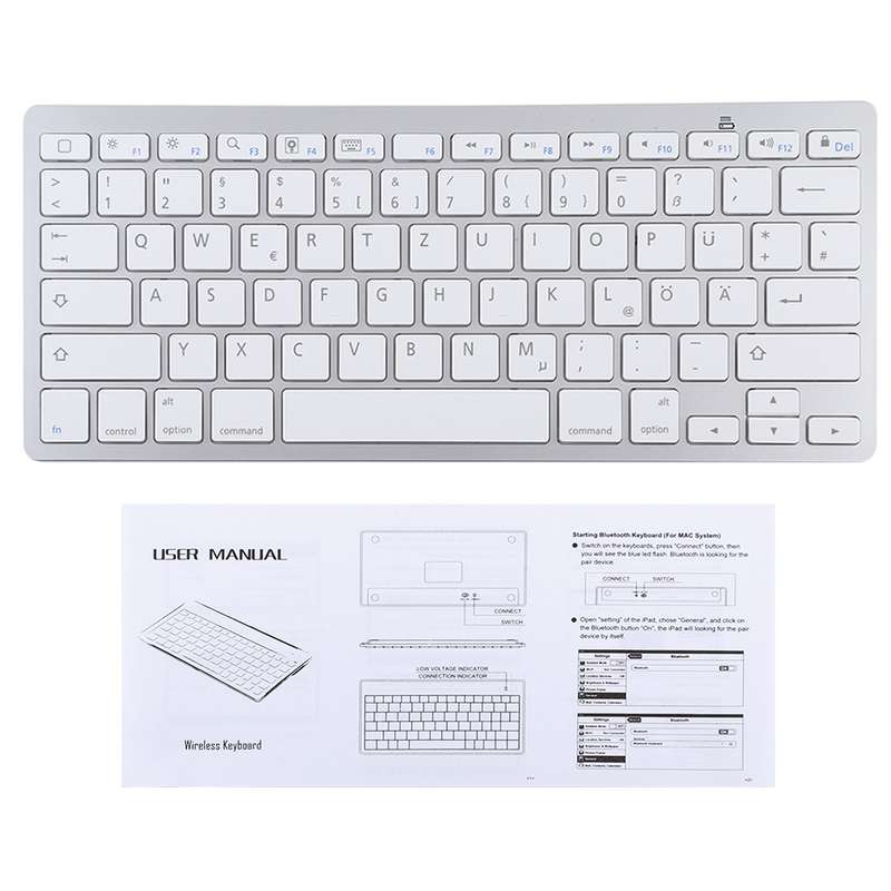 WB-8022 Ultra-thin Wireless Bluetooth Keyboard, German Keys(Silver)