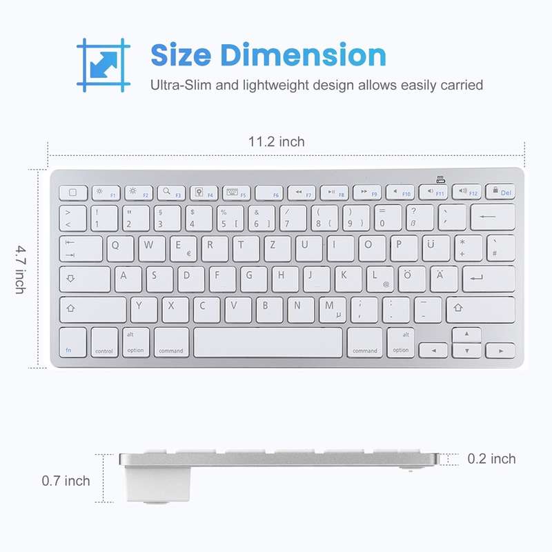 WB-8022 Ultra-thin Wireless Bluetooth Keyboard, German Keys(Silver)