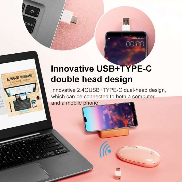 FOETOR E100 Wireless 2.4G Mouse USB-C / Type-C + USB 2 in 1(Black)