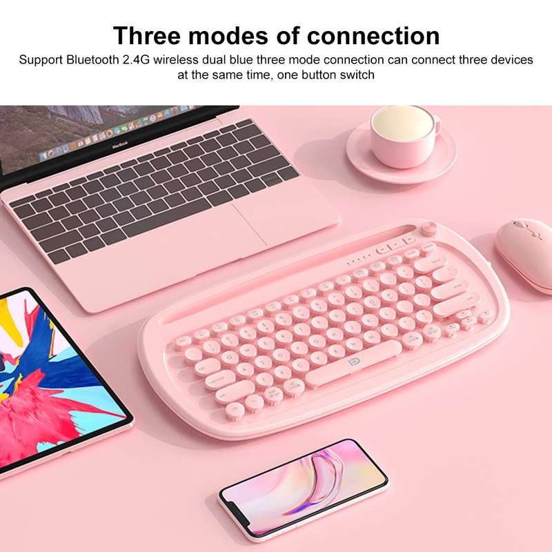 FOETOR K520t Mini Three Modes Wireless Bluetooth Keyboard(Pink)