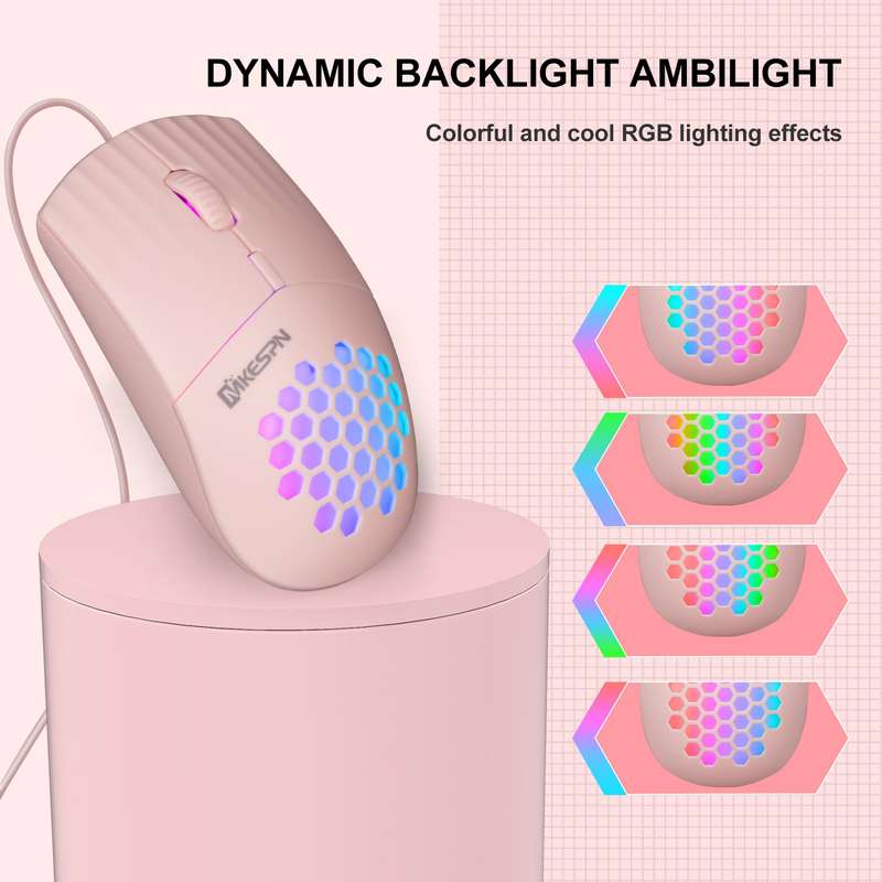 MKESPN SXS-838 Type-C Interface RGB Hollow Wired Mouse(Pink)