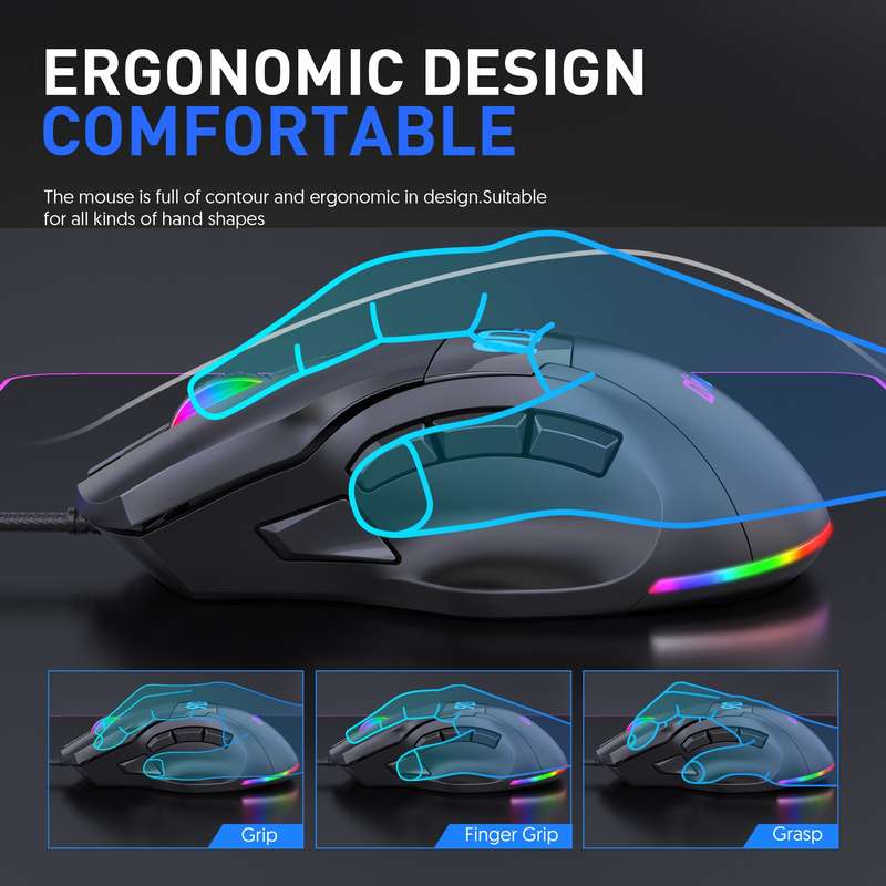 MKESPN X10 9-Buttons RGB Wired Macro Definition Gaming Mouse