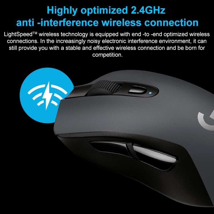 Logitech G603 Hero LIGHTSPEED 12000DPI 2.4GHz Wireless Bluetooth Dual Mode Mouse (Black)