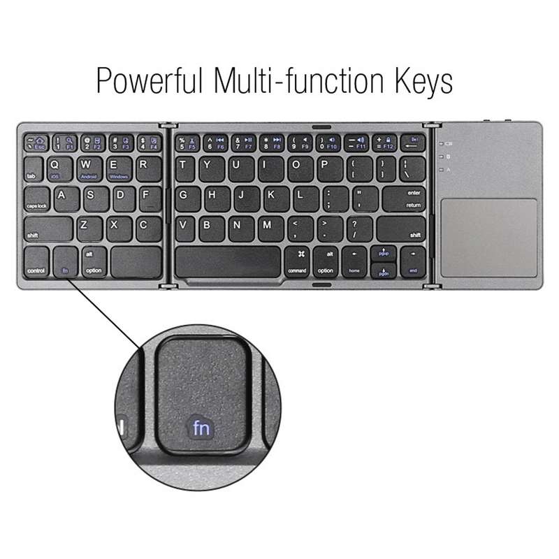 B033 Rechargeable 3-Folding 64 Keys Bluetooth Wireless Keyboard with Touchpad(Silver)