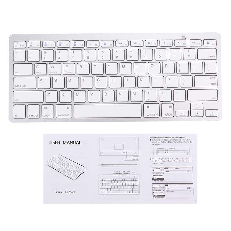 BK-3001 Bluetooth Wireless 78 Keys Ultrathin Keyboard for Windows / iPad / iPhone(Silver)