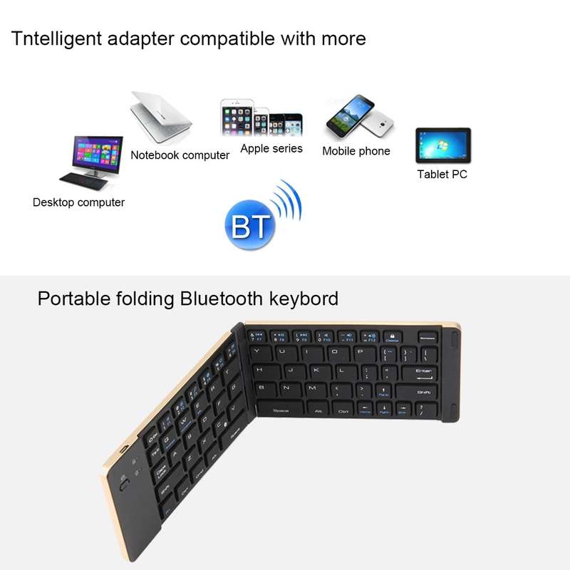 F66 Foldable Bluetooth Wireless 66 Keys Keyboard, Support Android / Windows / iOS (Rose Gold)