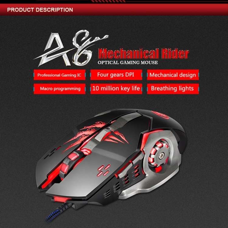 Apedra iMICE A8 High Precision Gaming Mouse LED Four Color Controlled Breathing Light USB 6 Buttons