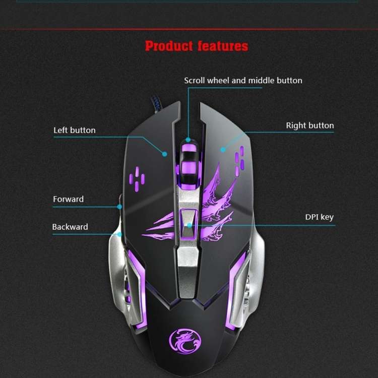 Apedra iMICE A8 High Precision Gaming Mouse LED Four Color Controlled Breathing Light USB 6 Buttons