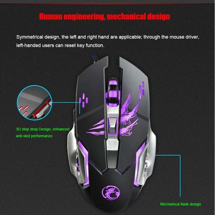 Apedra iMICE A8 High Precision Gaming Mouse LED Four Color Controlled Breathing Light USB 6 Buttons