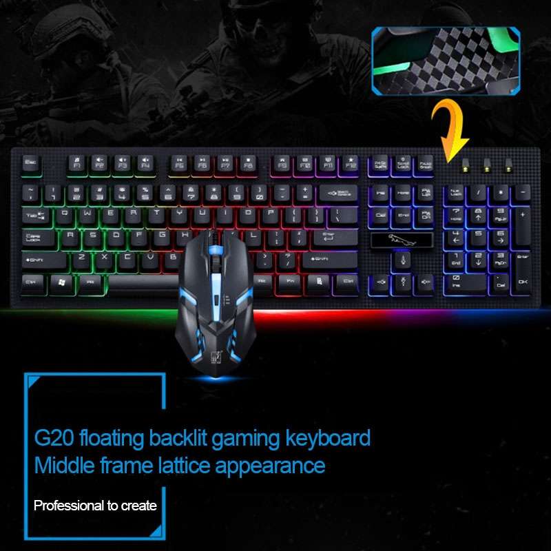 ZGB G20 1600 DPI Professional Wired Glowing Mechanical Feel Suspension Keyboard + Optical Mouse Kit