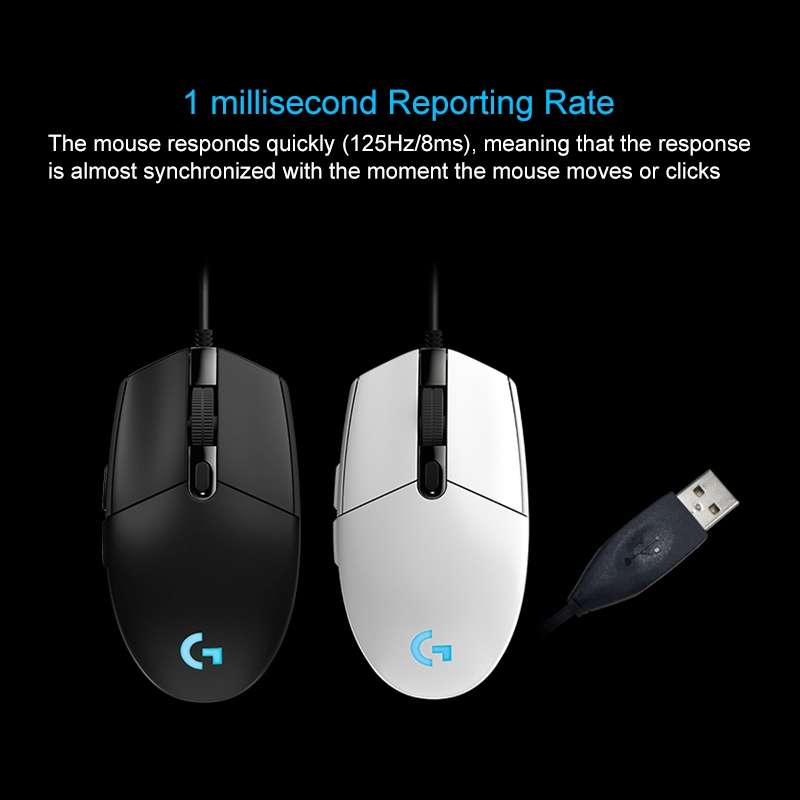 Logitech G102 6-keys RGB Glowing 6000DPI Five-speed Adjustable Wired Optical Gaming Mouse, Length: