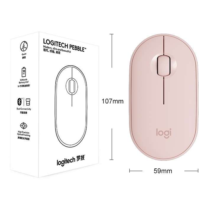 Logitech Pebble Cobblestone Shape Thin 3-keys 1000DPI Mute Wireless Bluetooth Optical Mouse, Wirele
