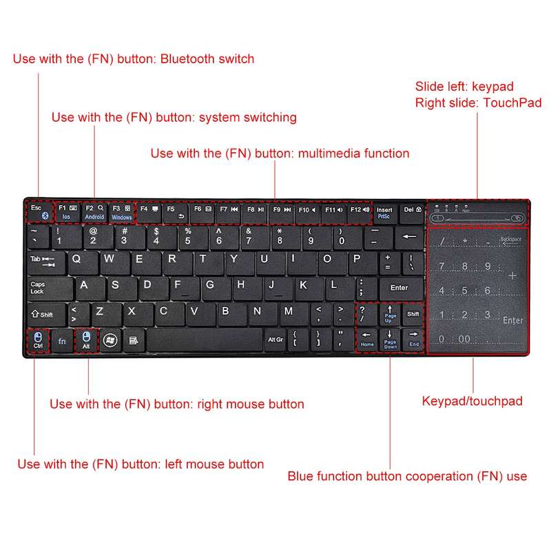 K-07 ABS Wireless Chargeable Bluetooth Touch Keyboard(Black)