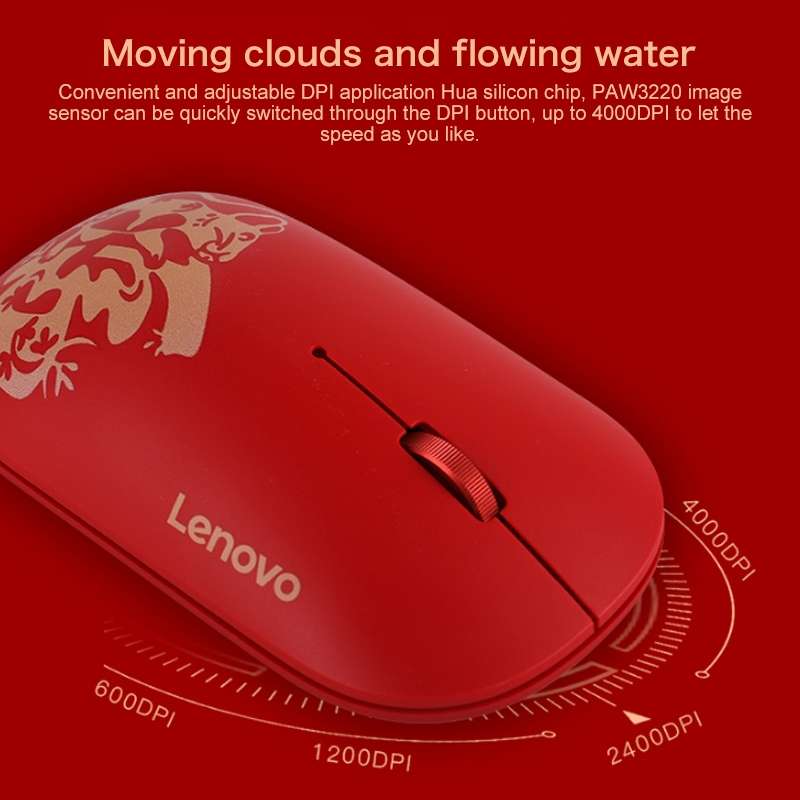 Lenovo Air Handle Lightweight Portable Mute Wireless Mouse, Blessing Mouse Version (Red)