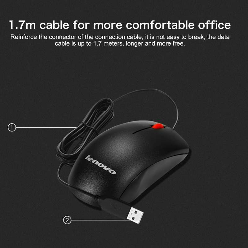 Lenovo M120 Pro Fashion Office Red Dot Wired Mouse (Black)