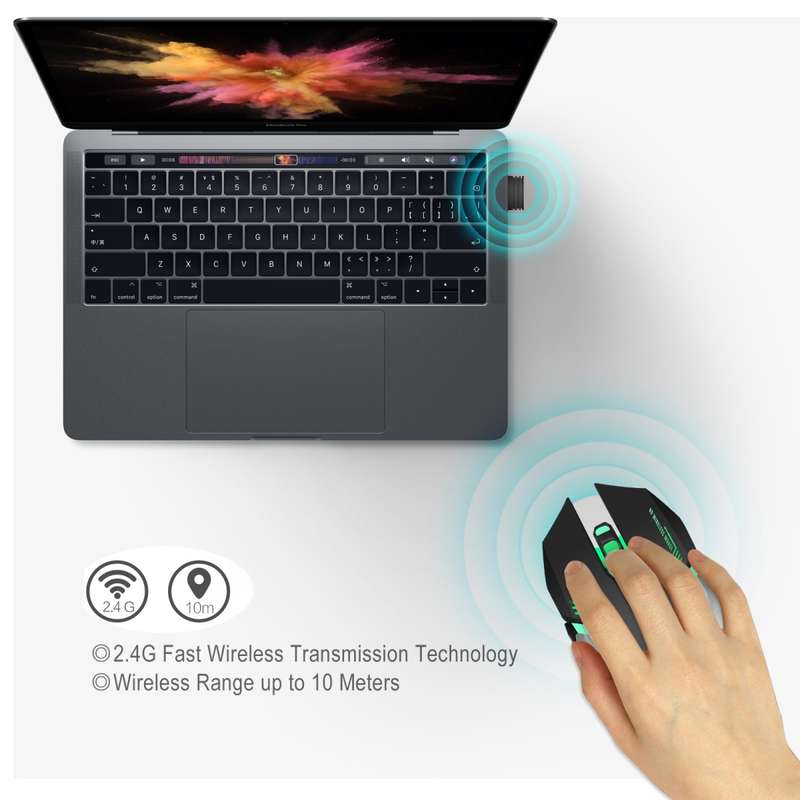 HXSJ M10 2.4GHz 6-keys USB Rechargeable Colorful Lighting Ergonomic 2400DPI Wireless Optical Gaming