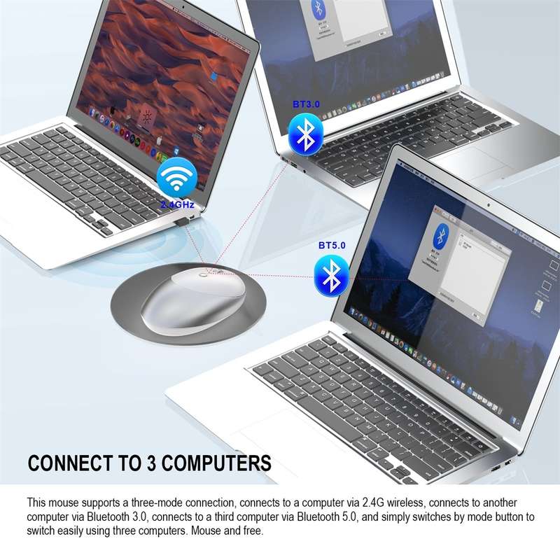 HXSJ T36 2.4G Bluetooth 5.0+3.0 Three-mode Silent Design Wireless Bluetooth Mouse (Silver)