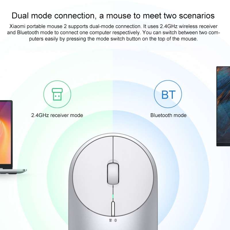 Original Xiaomi Portable Mouse 2 Optical Wireless Bluetooth 4.2 RF 2.4GHz 4000DPI Adjustable Dual Mo