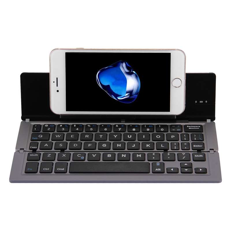 F18 Ultra-slim Rechargeable Foldable 58 Keys Bluetooth Wireless Keyboard with Holder (Gold)
