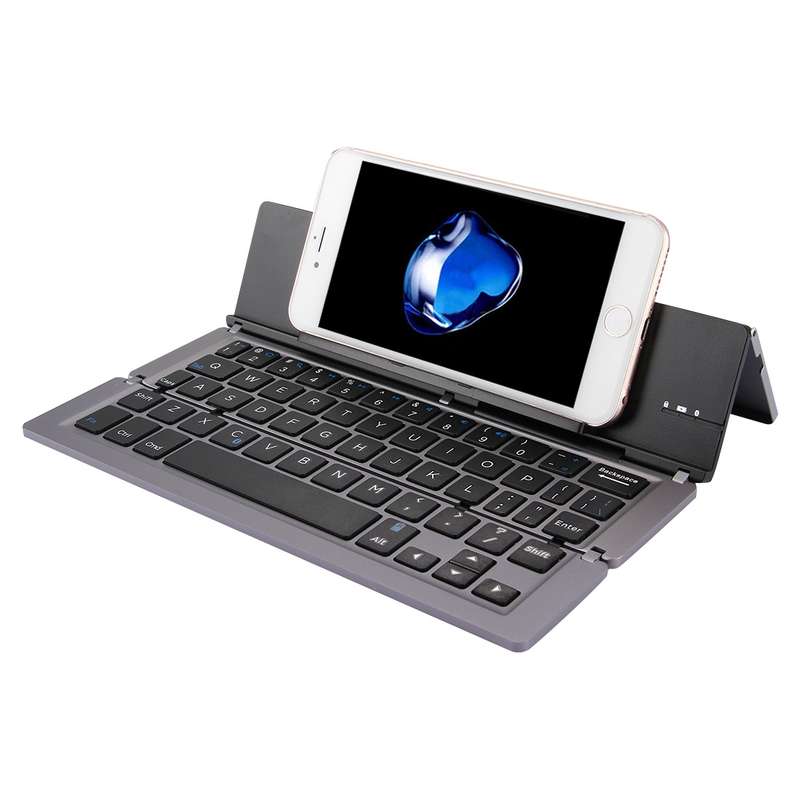 F18 Ultra-slim Rechargeable Foldable 58 Keys Bluetooth Wireless Keyboard with Holder (Gold)