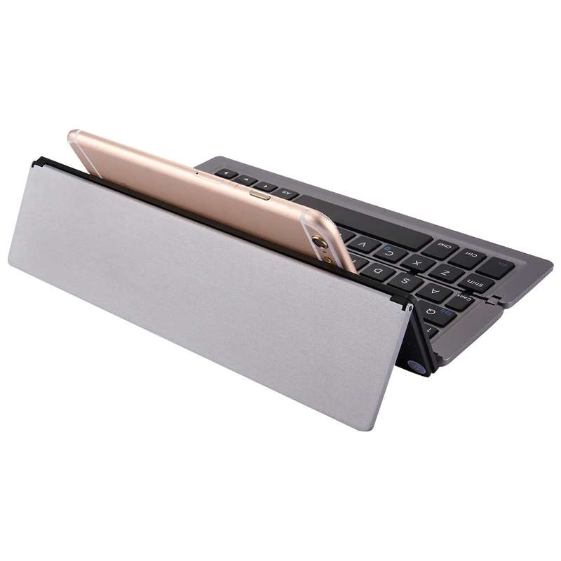 F18 Ultra-slim Rechargeable Foldable 58 Keys Bluetooth Wireless Keyboard with Holder (Gold)