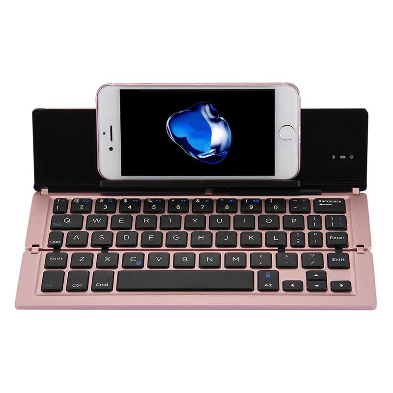 F18 Ultra-slim Rechargeable Foldable 58 Keys Bluetooth Wireless Keyboard with Holder (Gold)