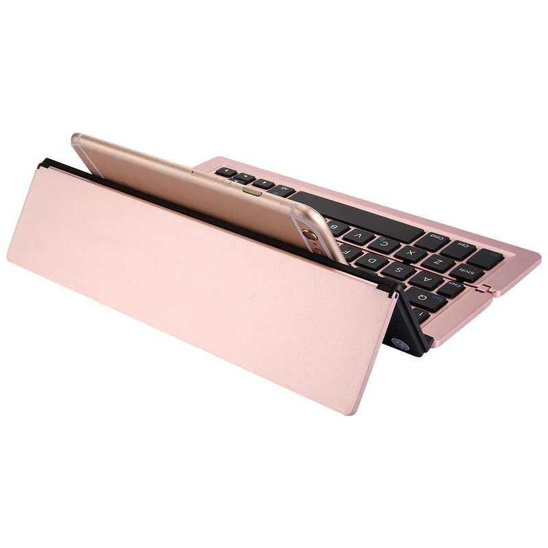 F18 Ultra-slim Rechargeable Foldable 58 Keys Bluetooth Wireless Keyboard with Holder (Gold)