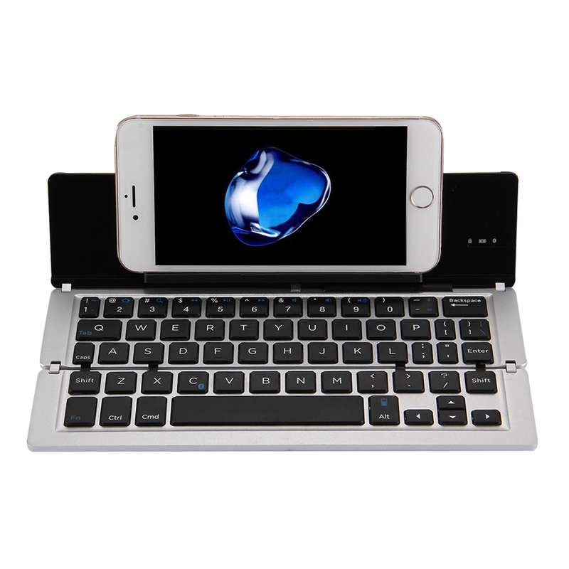 F18 Ultra-slim Rechargeable Foldable 58 Keys Bluetooth Wireless Keyboard with Holder (Gold)