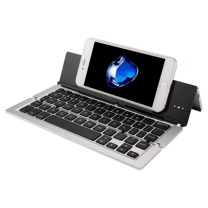 F18 Ultra-slim Rechargeable Foldable 58 Keys Bluetooth Wireless Keyboard with Holder (Gold)