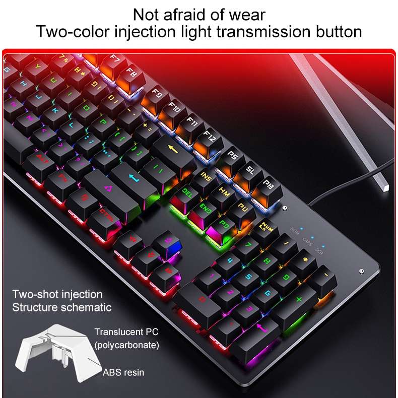 YINDIAO Classic Square Keys Mixed Light USB Mechanical Gaming Wired Keyboard, Blue Shaft (White)