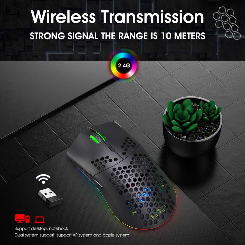 HXSJ T66 7 Keys Colorful Lighting Programmable Gaming Wireless Mouse (White)