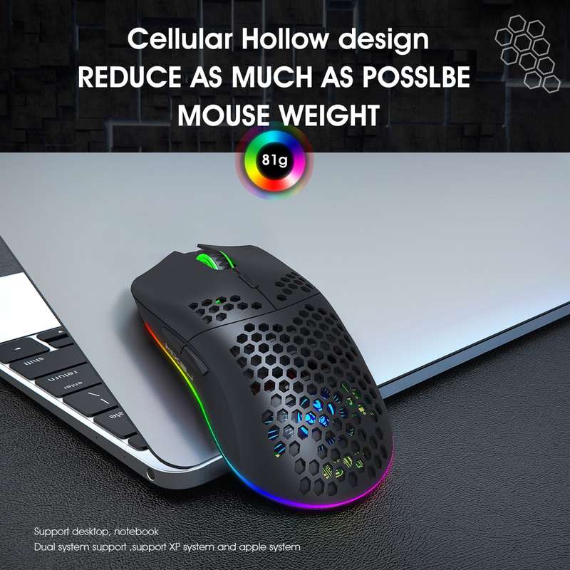HXSJ T66 7 Keys Colorful Lighting Programmable Gaming Wireless Mouse (White)