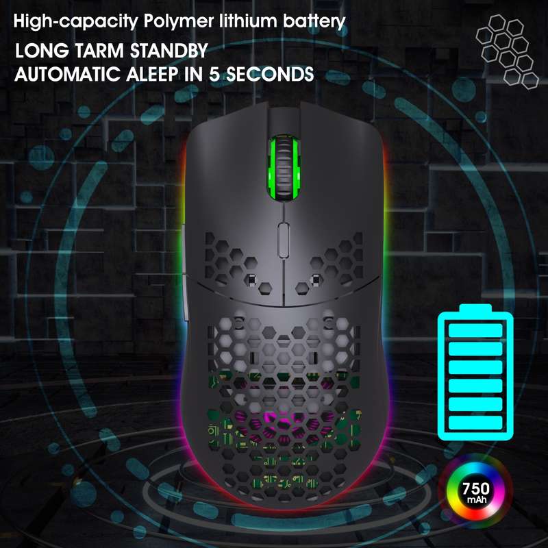HXSJ T66 7 Keys Colorful Lighting Programmable Gaming Wireless Mouse (White)