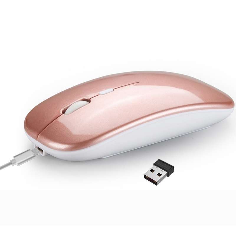 HXSJ M90 2.4GHz Ultrathin Mute Rechargeable Dual Mode Wireless Bluetooth Notebook PC Mouse (Gold)