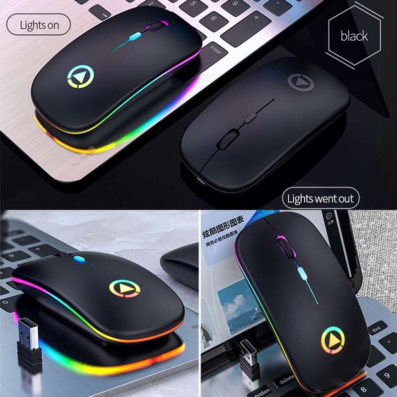 YINDIAO A2 2.4GHz 1600DPI 3-modes Adjustable RGB Light Rechargeable Wireless Silent Mouse (Grey)
