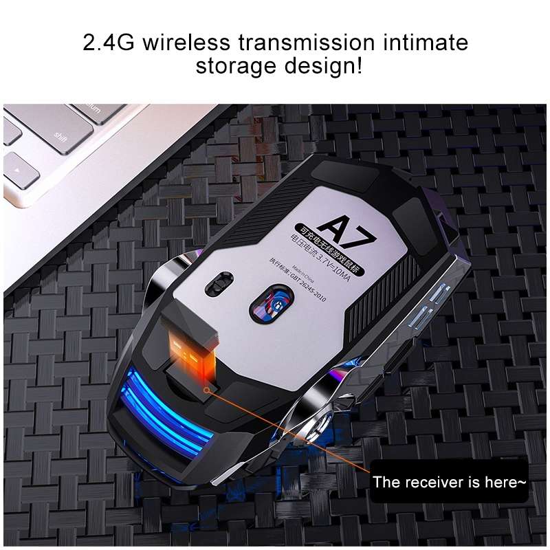 YINDIAO A7 2.4GHz 1600DPI 3-modes Adjustable 7-keys Rechargeable RGB Light Wireless Silent Gaming Mo