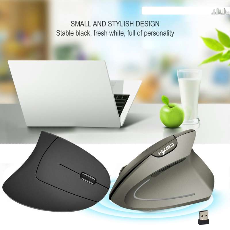 HXSJ T24 6 Buttons 2400 DPI 2.4G Wireless Vertical Ergonomic Mouse with USB Receiver(Grey)