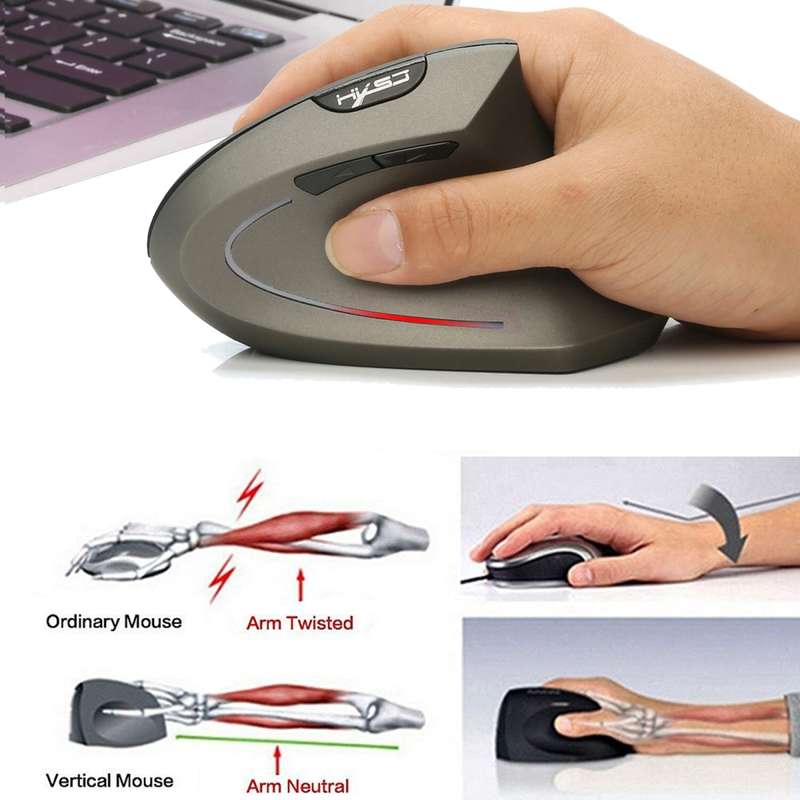 HXSJ T24 6 Buttons 2400 DPI 2.4G Wireless Vertical Ergonomic Mouse with USB Receiver(Grey)