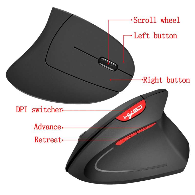 HXSJ T24 6 Buttons 2400 DPI 2.4G Wireless Vertical Ergonomic Mouse with USB Receiver(Grey)