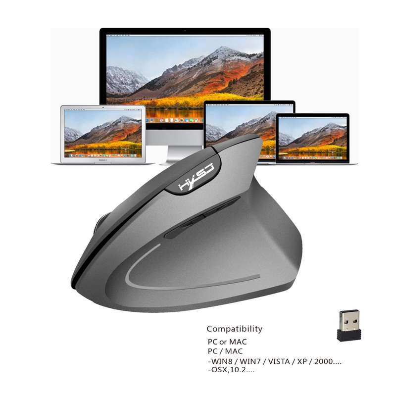 HXSJ T24 6 Buttons 2400 DPI 2.4G Wireless Vertical Ergonomic Mouse with USB Receiver(Grey)
